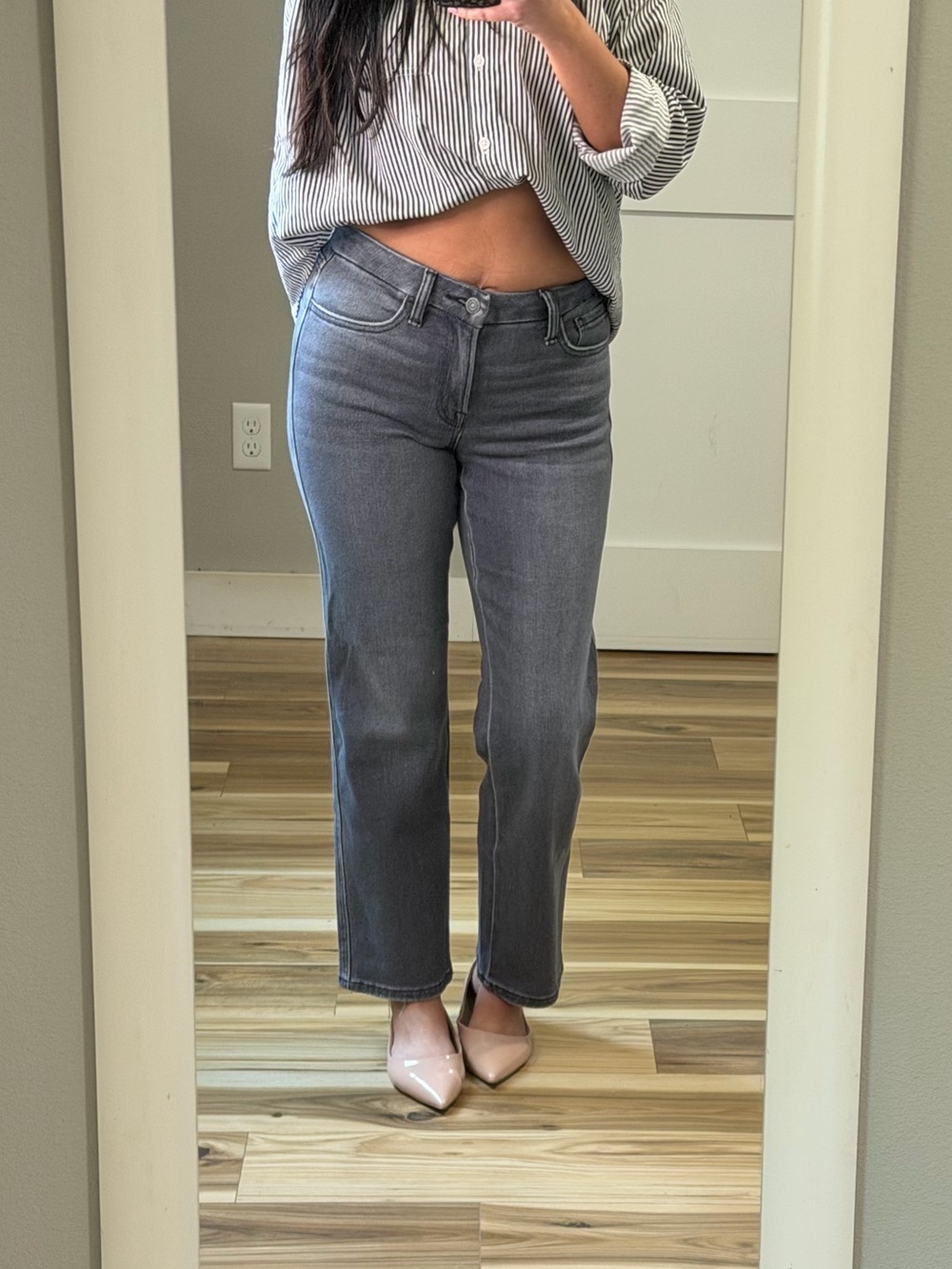 Mid-Rise Straight Leg Gray Vervet Jeans